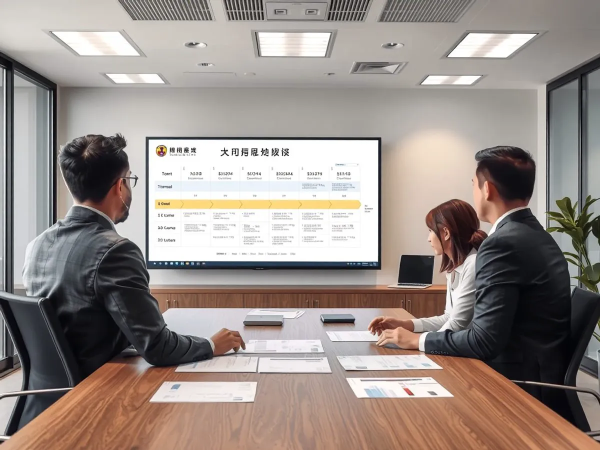团队讨论旧系统升级与合规方案的会议场景